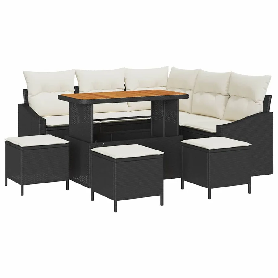 Ensemble de canapé de jardin avec coussin 9 pcs Noir polyrotin - 2