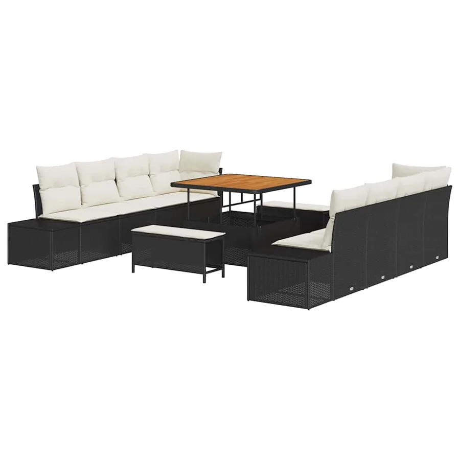 Ensemble de canapé de jardin avec coussin 11 pcs Noir polyrotin - 2