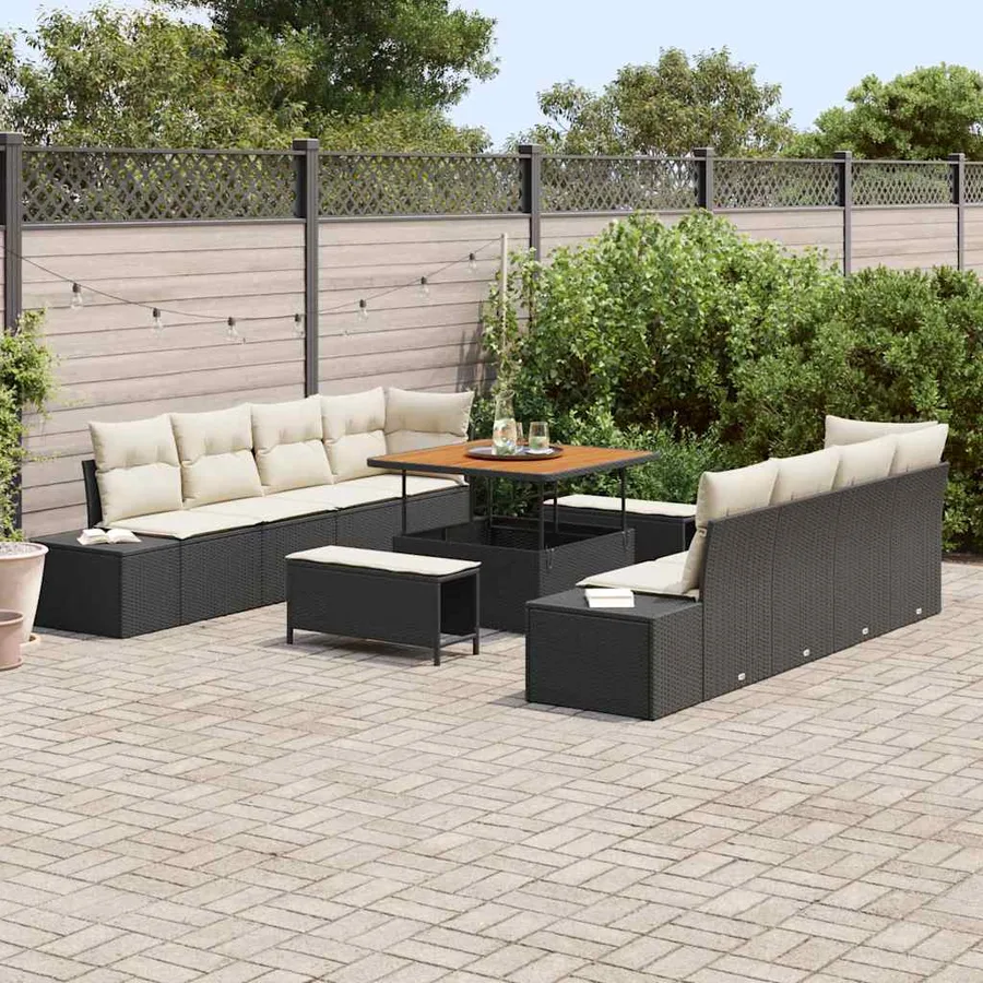Ensemble de canapé de jardin avec coussin 11 pcs Noir polyrotin - 3