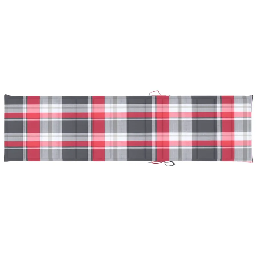 Chaises longues lot de 2 et coussin carreaux rouge Teck solide - 13