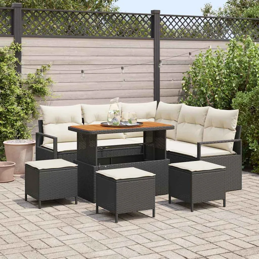 Ensemble de canapé de jardin avec coussin 9 pcs Noir polyrotin
