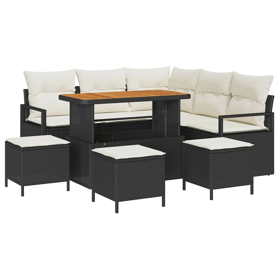 Ensemble de canapé de jardin avec coussin 9 pcs Noir polyrotin - 2