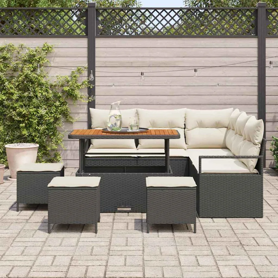 Ensemble de canapé de jardin avec coussin 9 pcs Noir polyrotin - 3