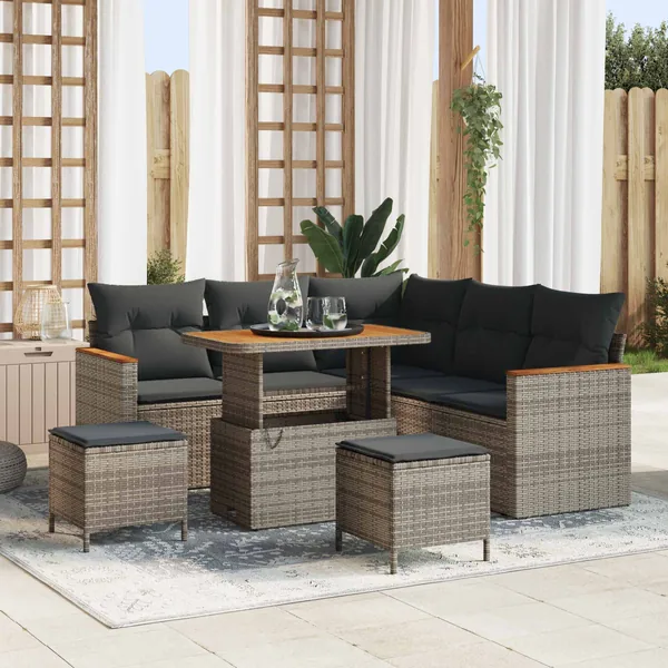 Ensemble de canapé de jardin 8 pcs Gris polyrotin