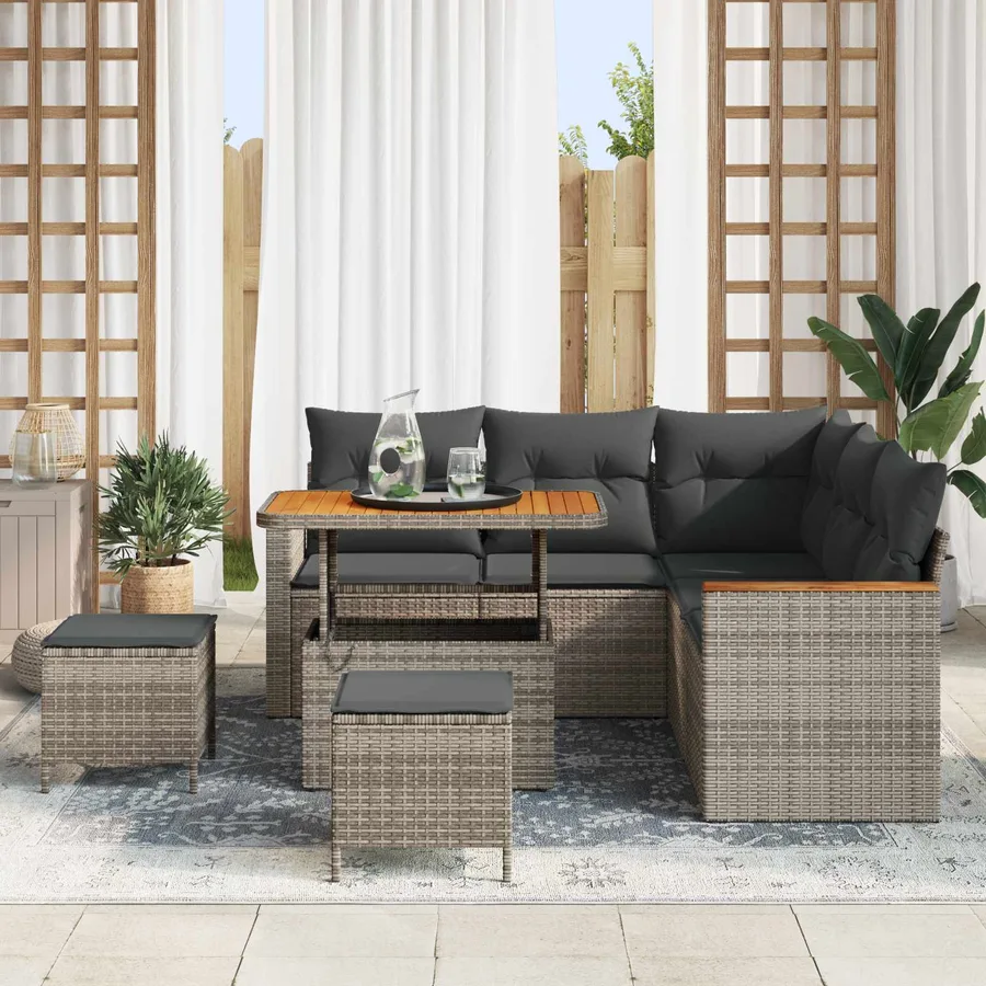 Ensemble de canapé de jardin 8 pcs Gris polyrotin - 3
