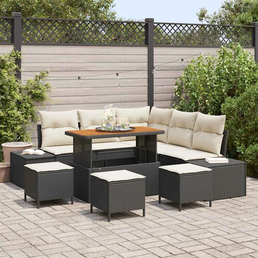 Ensemble de canapé de jardin avec coussin 9 pcs Noir polyrotin