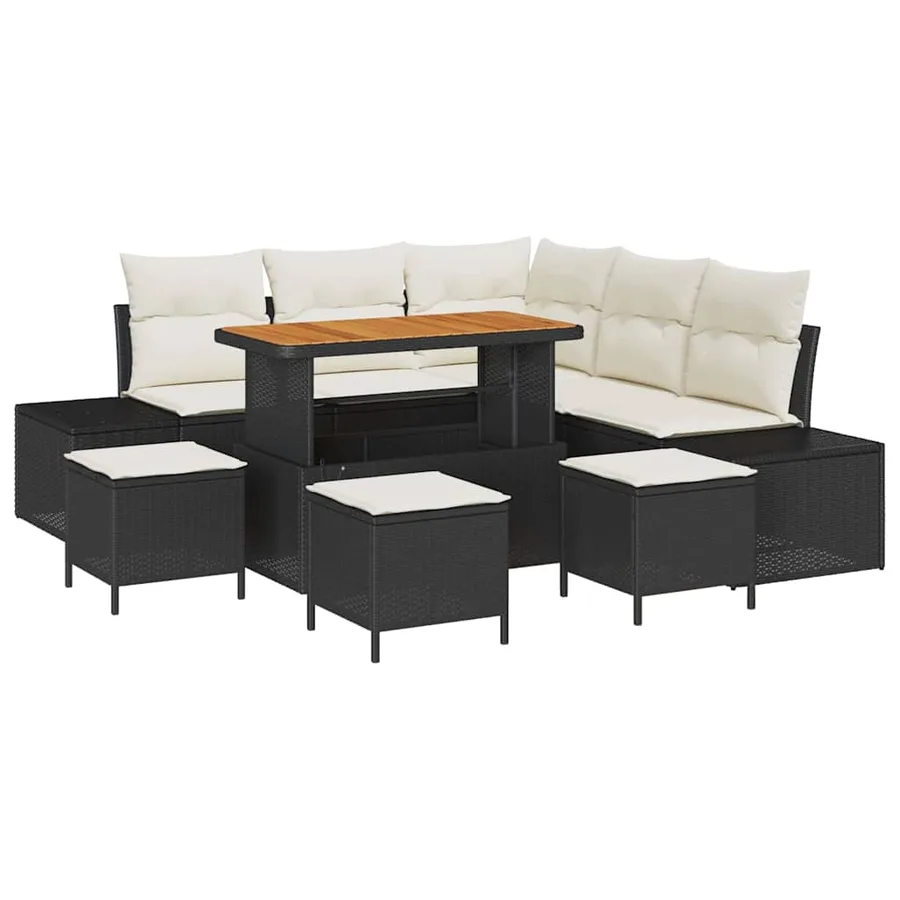 Ensemble de canapé de jardin avec coussin 9 pcs Noir polyrotin - 2