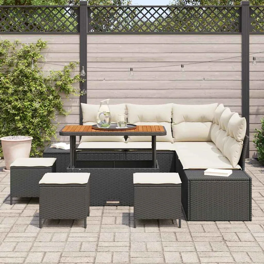 Ensemble de canapé de jardin avec coussin 9 pcs Noir polyrotin - 3