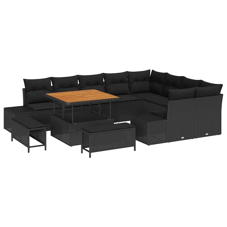 Ensemble de canapé de jardin avec coussin 12 pcs Noir polyrotin - 2