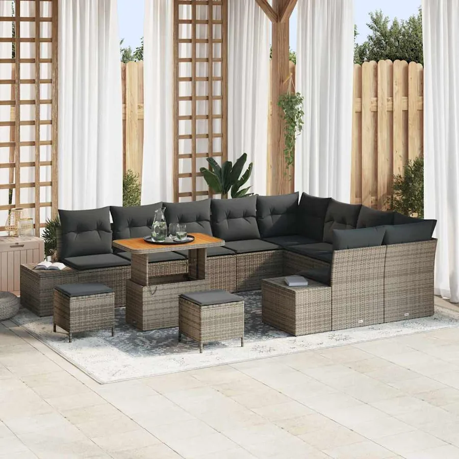 Ensemble de canapé de jardin avec coussin 12 pcs Gris polyrotin