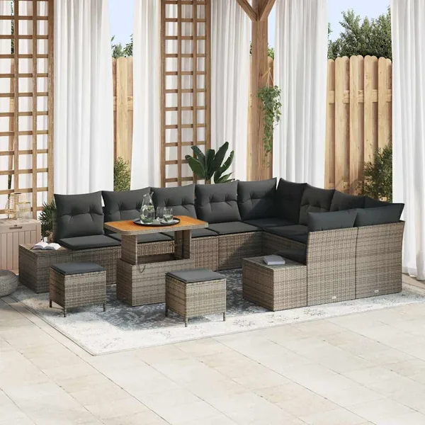 Ensemble de canapé de jardin avec coussin 12 pcs Gris polyrotin