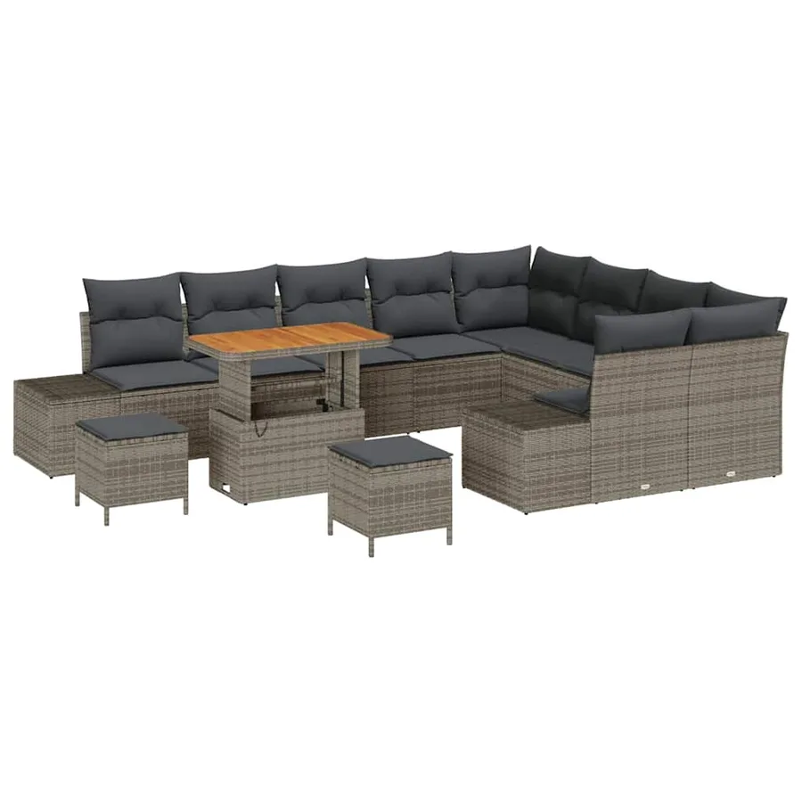 Ensemble de canapé de jardin avec coussin 12 pcs Gris polyrotin - 2