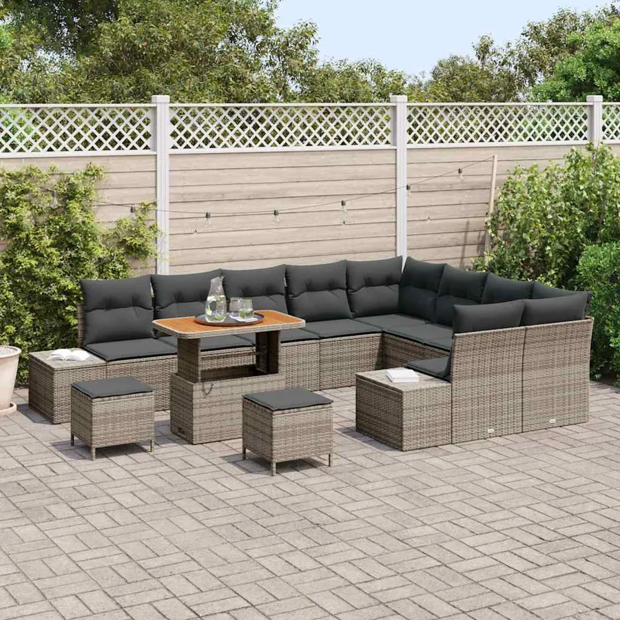 Ensemble de canapé de jardin avec coussin 12 pcs Gris polyrotin - 3
