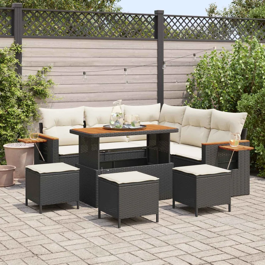 Ensemble de canapé de jardin 9 pcs Noir polyrotin