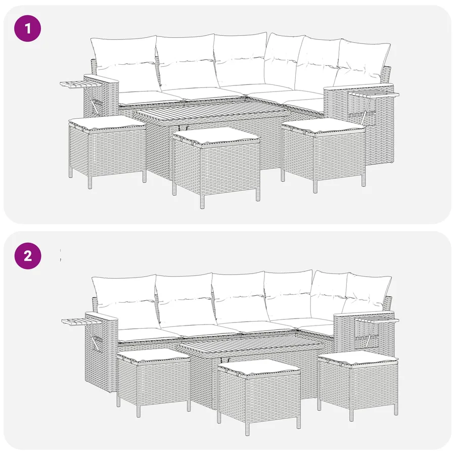Ensemble de canapé de jardin 9 pcs Noir polyrotin - 11