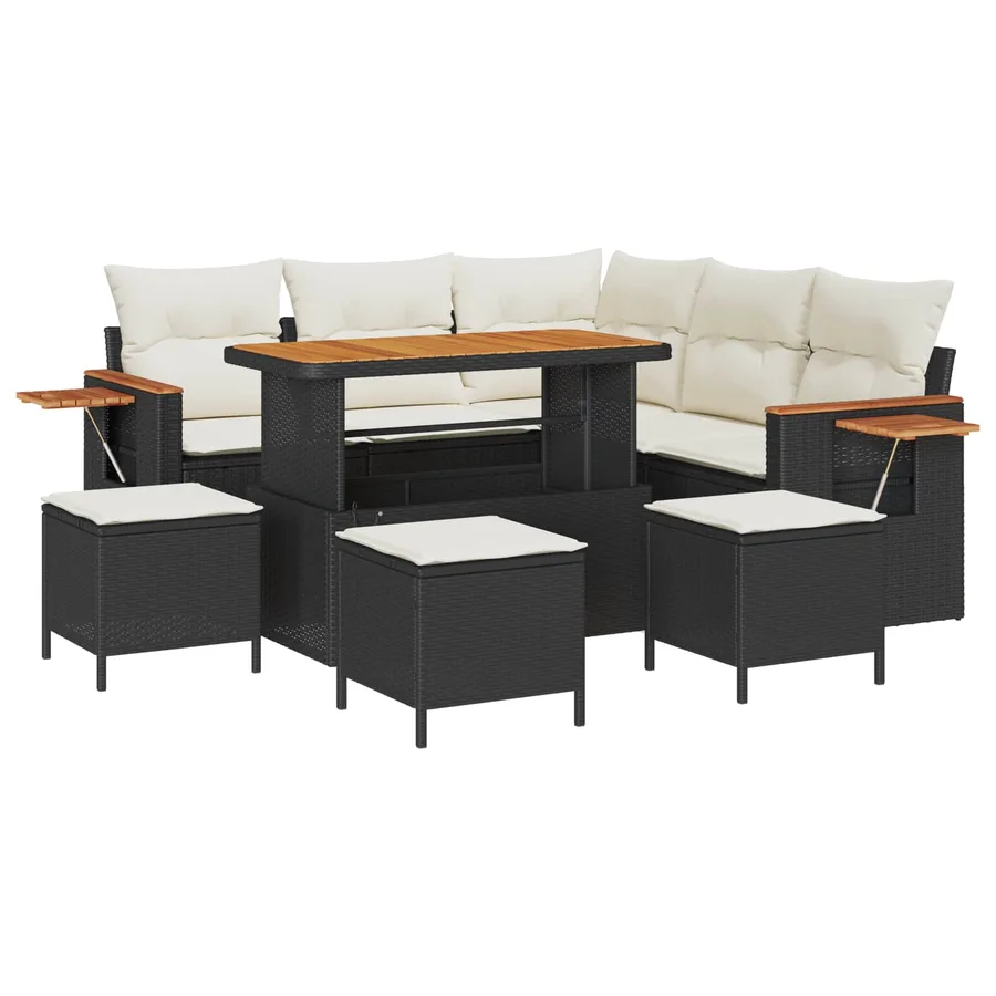 Ensemble de canapé de jardin 9 pcs Noir polyrotin - 2
