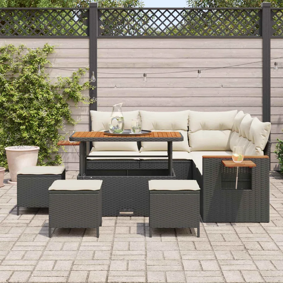Ensemble de canapé de jardin 9 pcs Noir polyrotin - 3