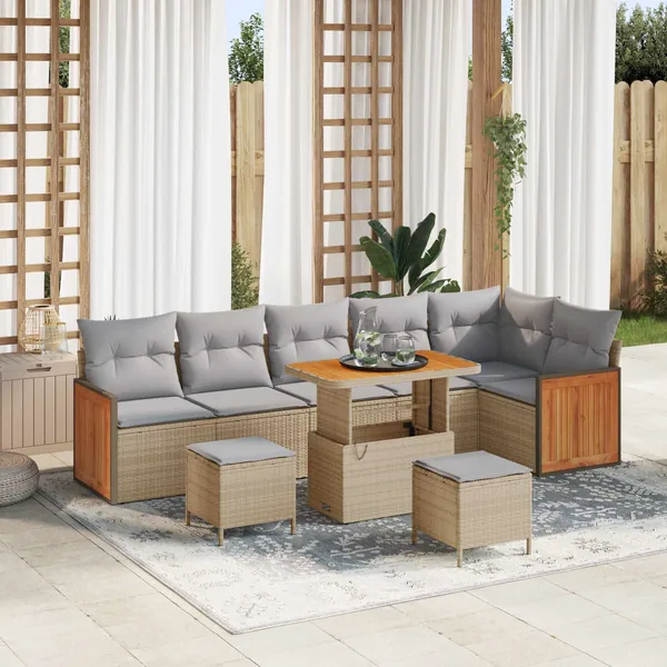 Ensemble de canapé de jardin 9 pcs Beige et Gris clair