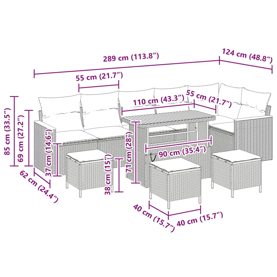 Ensemble de canapé de jardin 10 pcs Noir polyrotin - 15