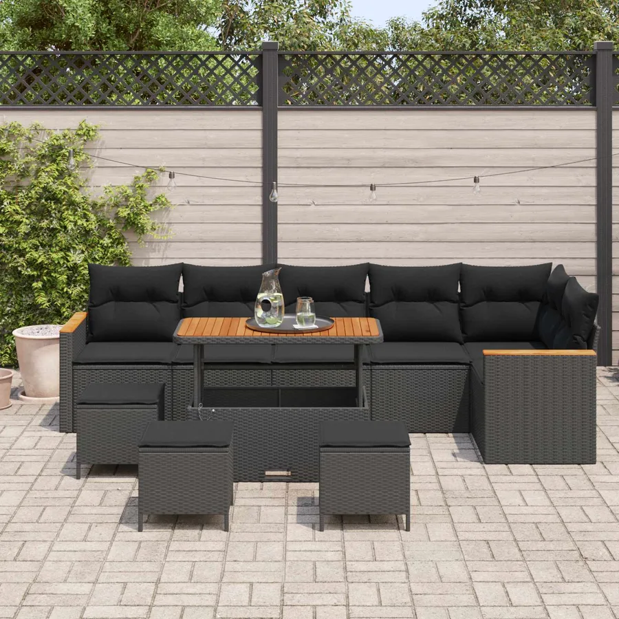 Ensemble de canapé de jardin 10 pcs Noir polyrotin - 3