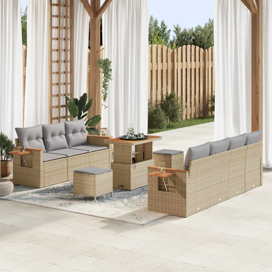 Ensemble de canapé de jardin 10 pcs Beige polyrotin