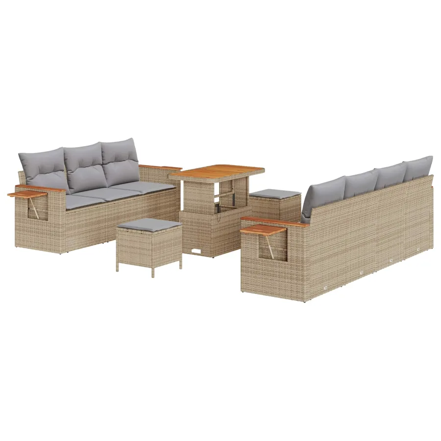 Ensemble de canapé de jardin 10 pcs Beige polyrotin - 2