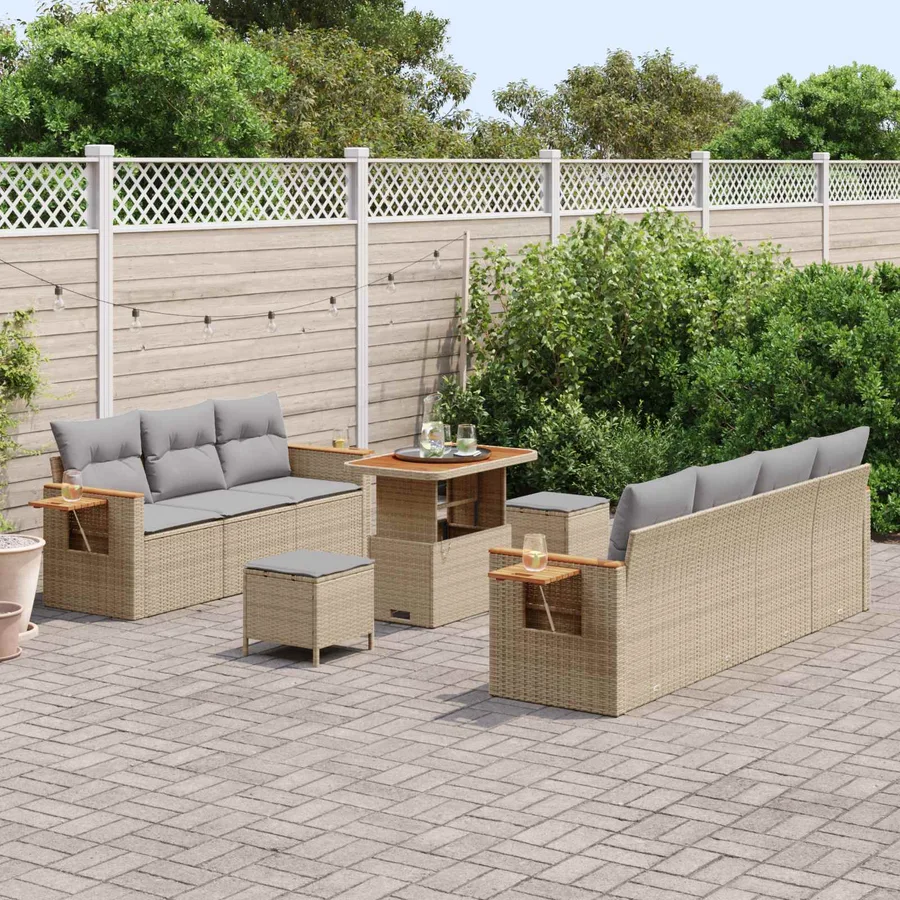 Ensemble de canapé de jardin 10 pcs Beige polyrotin - 3