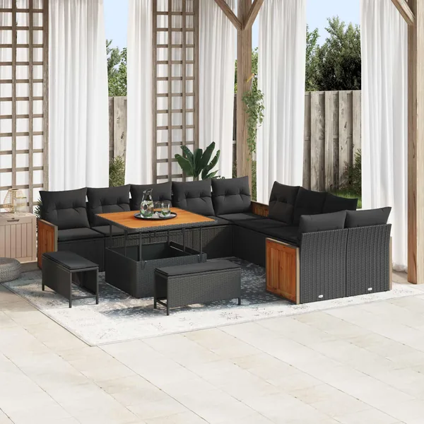 Ensemble de canapé de jardin avec coussin 13 pcs Noir