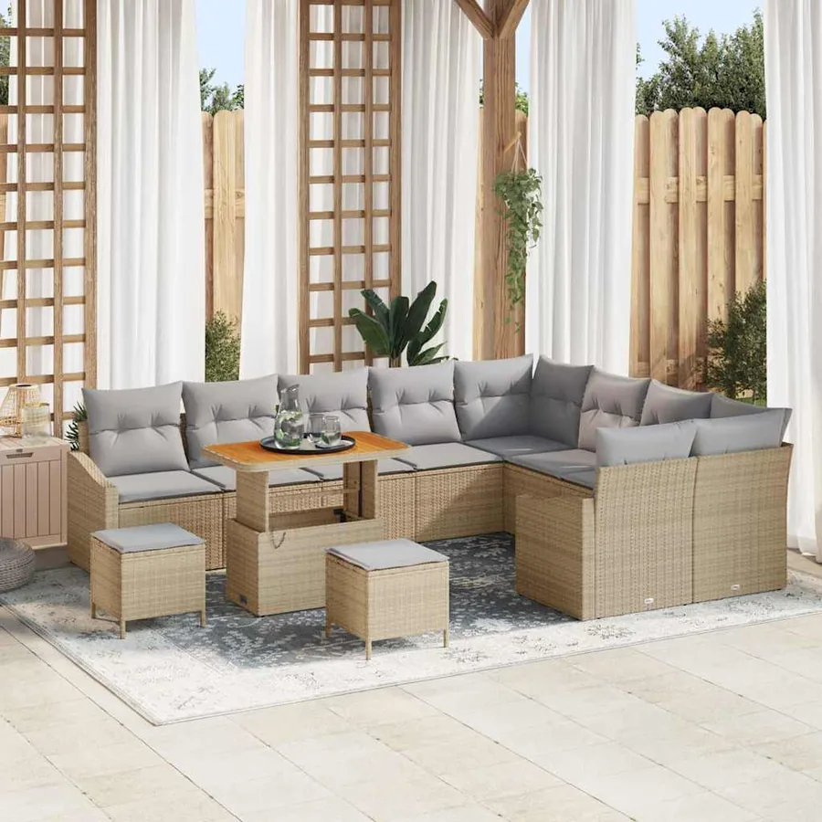 Ensemble de canapé de jardin 12 pcs Beige polyrotin