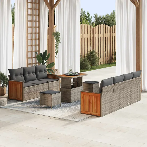 Ensemble de canapé de jardin avec coussin 10 pcs Gris