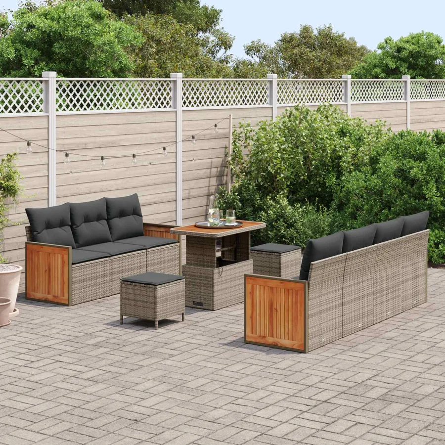 Ensemble de canapé de jardin avec coussin 10 pcs Gris - 3