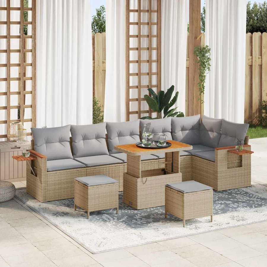Ensemble de canapé de jardin 9 pcs Beige polyrotin