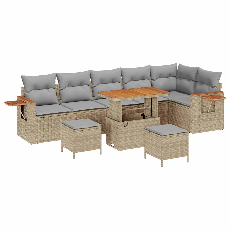 Ensemble de canapé de jardin 9 pcs Beige polyrotin - 2