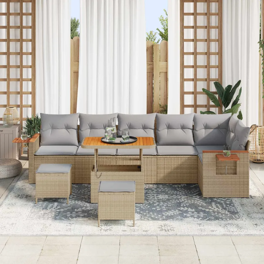 Ensemble de canapé de jardin 9 pcs Beige polyrotin - 3