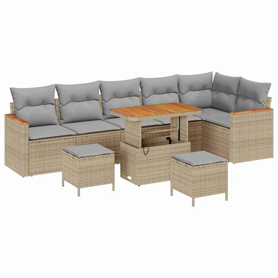 Ensemble de canapé de jardin 9 pcs Beige polyrotin - 4