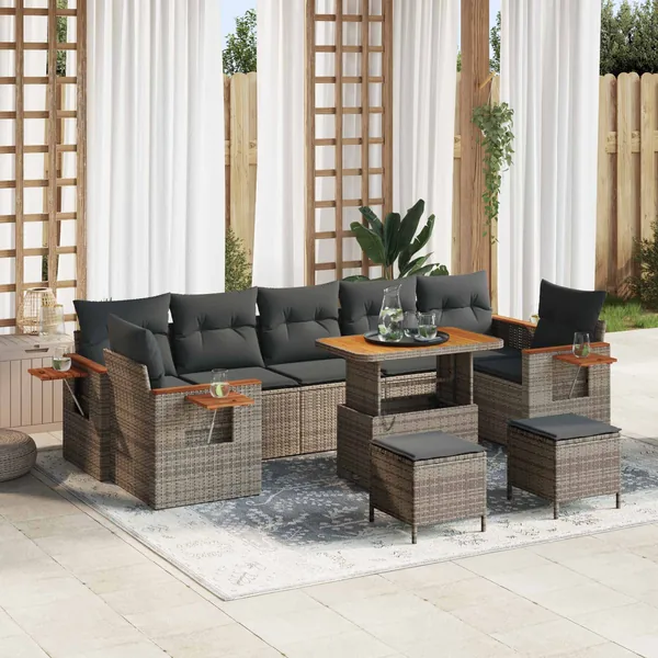 Ensemble de canapé de jardin 10 pcs Gris polyrotin