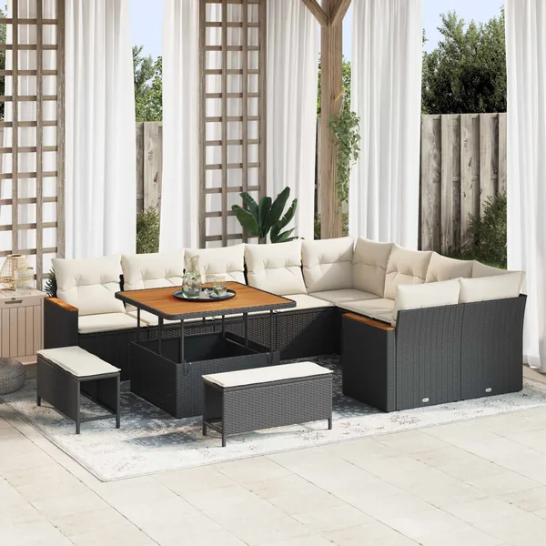 Ensemble de canapé de jardin 12 pcs Noir polyrotin