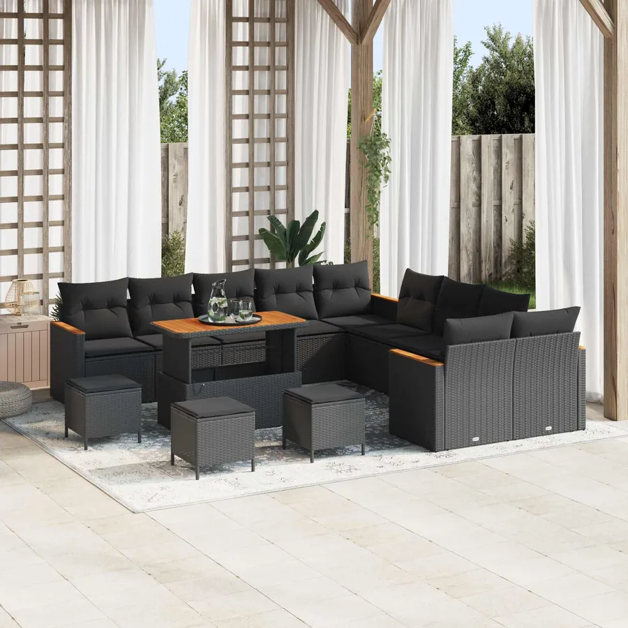 Ensemble de canapé de jardin 14 pcs Noir polyrotin