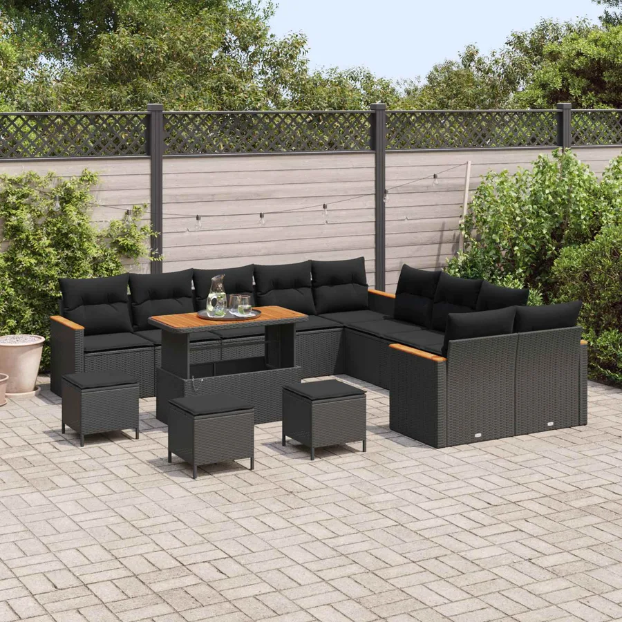 Ensemble de canapé de jardin 14 pcs Noir polyrotin - 3
