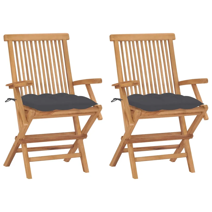 Chaises de jardin et coussins anthracite lot de 2 Bois de teck