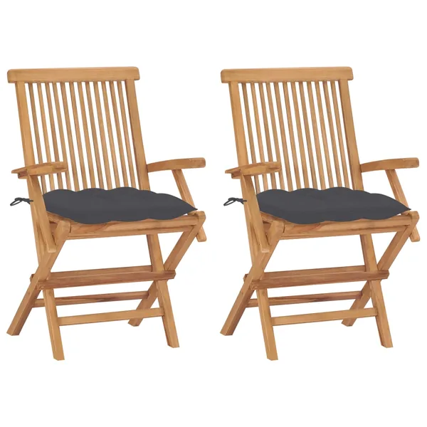 Chaises de jardin et coussins anthracite lot de 2 Bois de teck