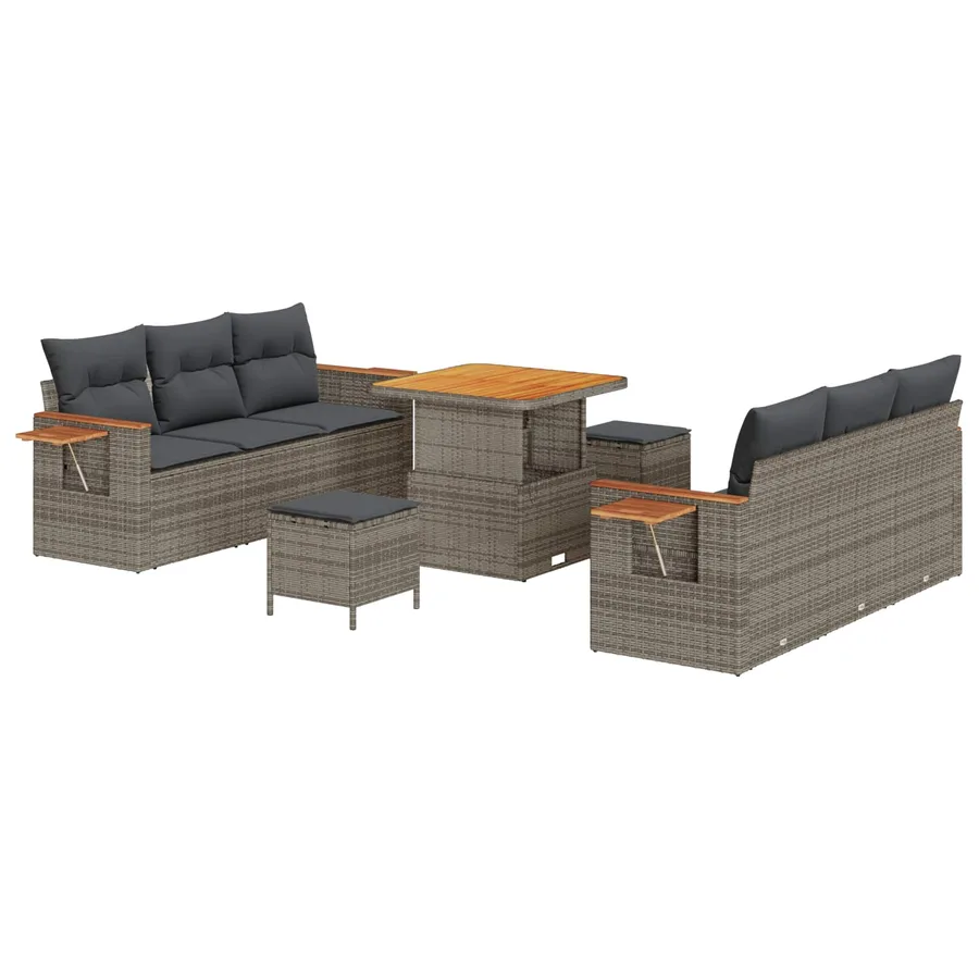 Ensemble de canapé de jardin 9 pcs Gris polyrotin - 2