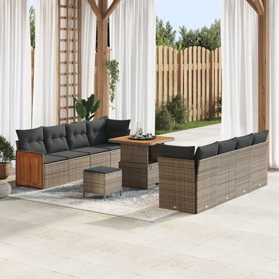 Ensemble de canapé de jardin avec coussin 11 pcs Gris