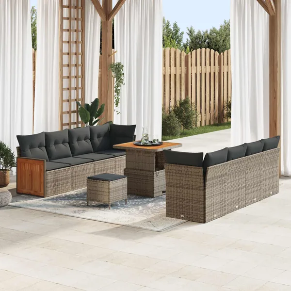 Ensemble de canapé de jardin avec coussin 11 pcs Gris