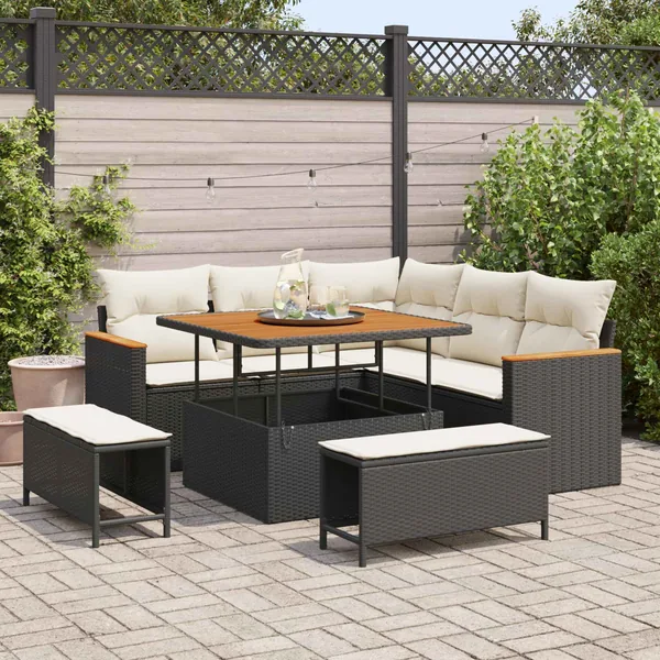 Ensemble de canapé de jardin 8 pcs Noir polyrotin