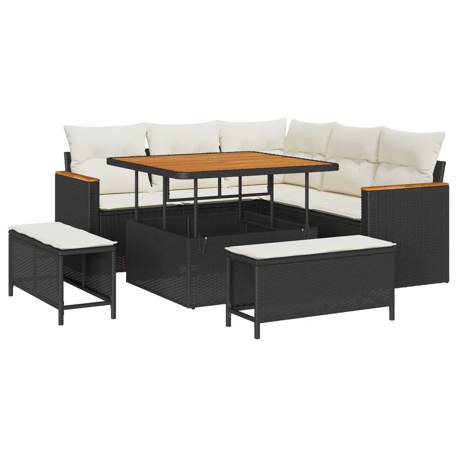 Ensemble de canapé de jardin 8 pcs Noir polyrotin - 2