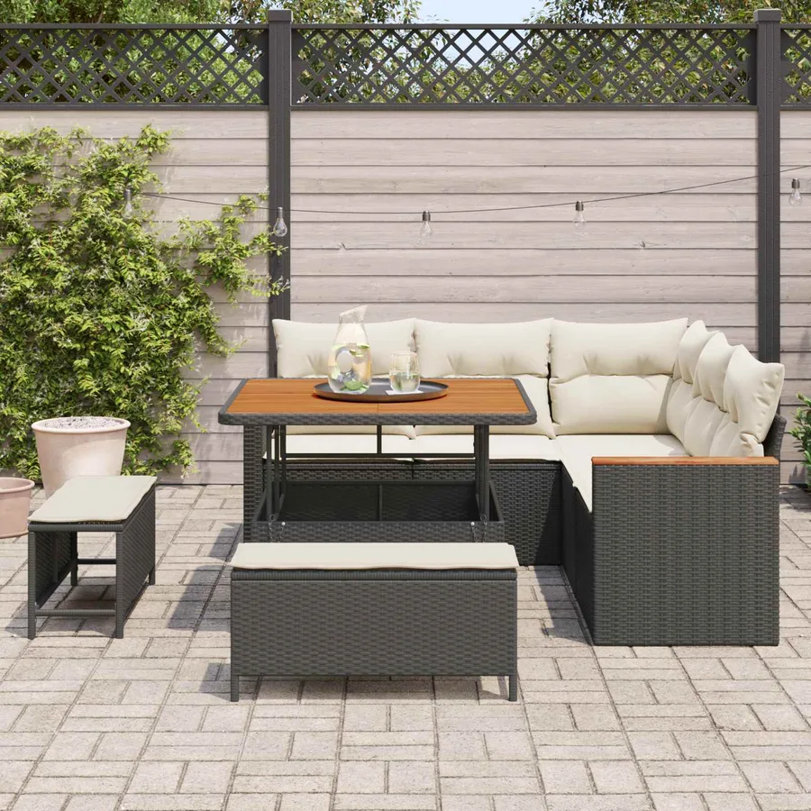 Ensemble de canapé de jardin 8 pcs Noir polyrotin - 3