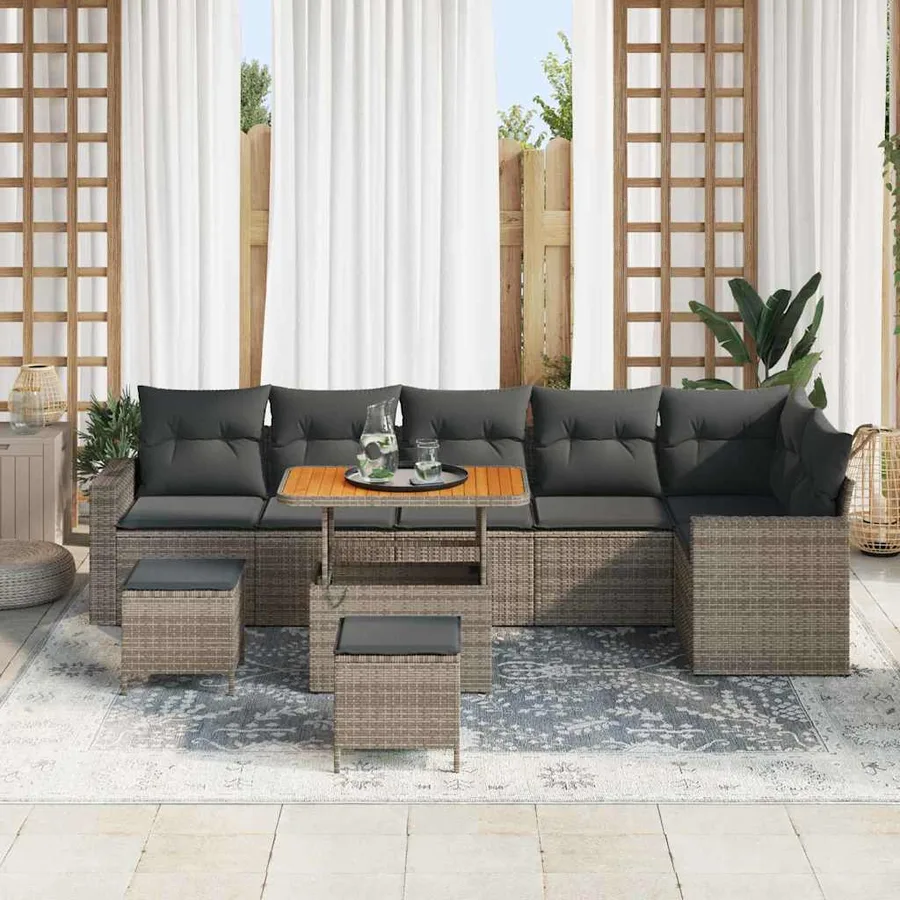 Ensemble de canapé de jardin avec coussin 11 pcs Gris polyrotin - 3