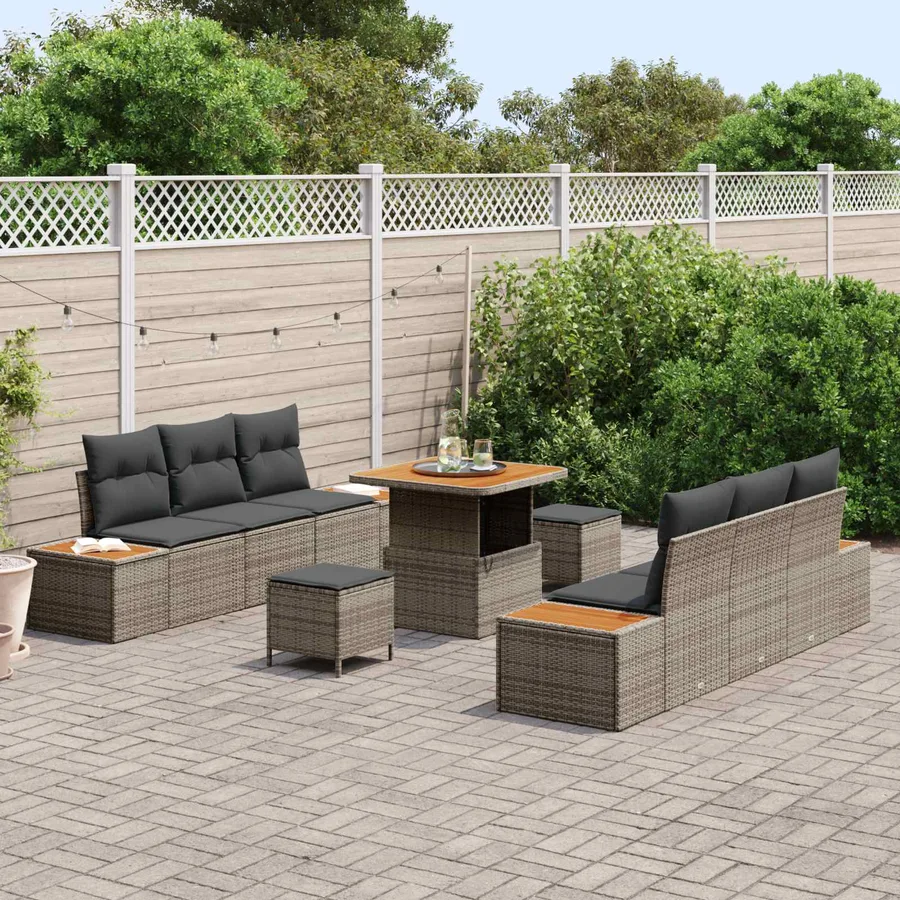 Ensemble de canapé de jardin avec coussin 9 pcs Gris - 3