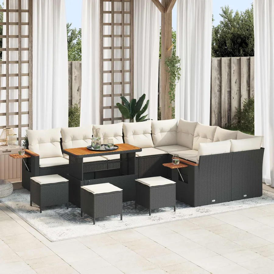Ensemble de canapé de jardin 13 pcs Noir polyrotin